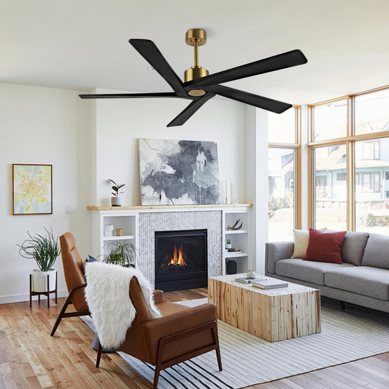 Ventilateur de plafond d'intérieur à 5 pales Baun avec télécommande, 72", Noir mat, Doré