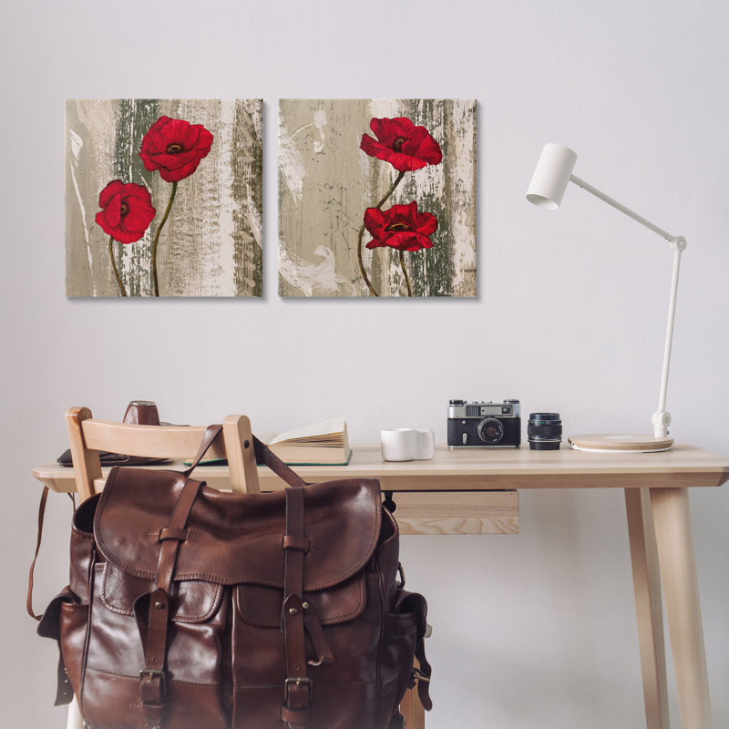 «Bright Blooms on Rustic», ensemble de 2 toiles murales par Brian Foster, H 17 po x l 17 po