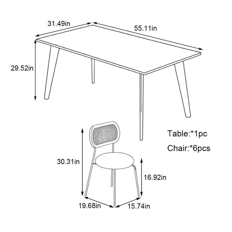 Small simple modern family dining table set, 29.52"H x 55.11"L x 31.49"W