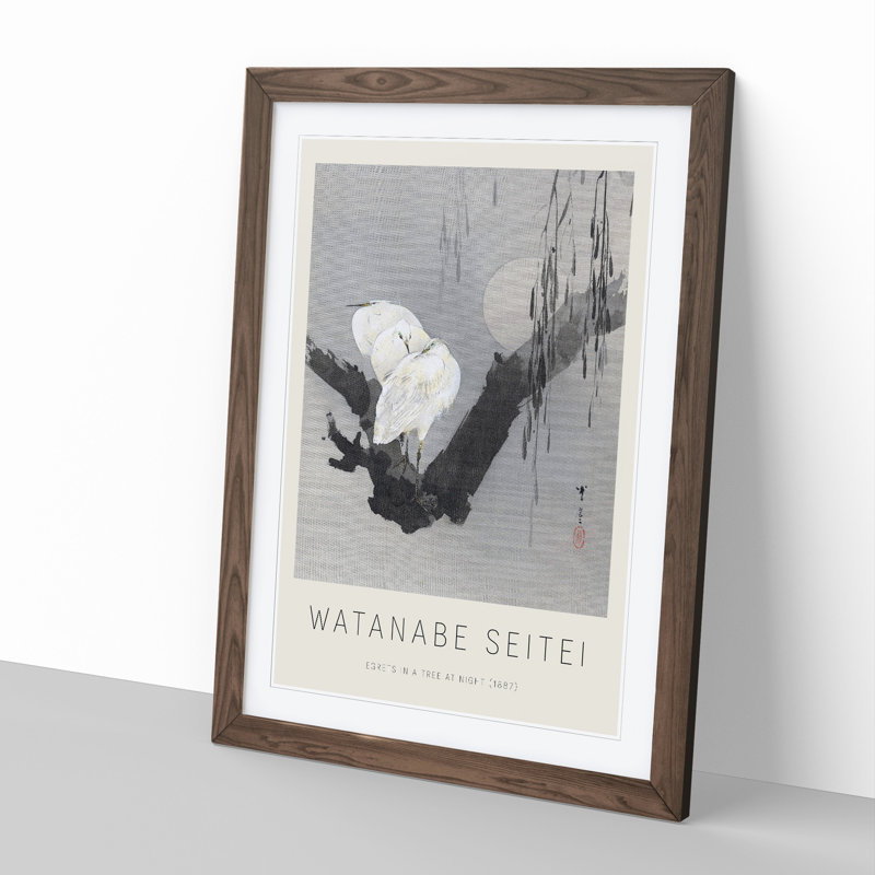 Egrets In A Tree At Night by Watanabe Seitei - Single Picture Frame Print, Walnut Framed, 48cm H x 36cm W x 2cm D