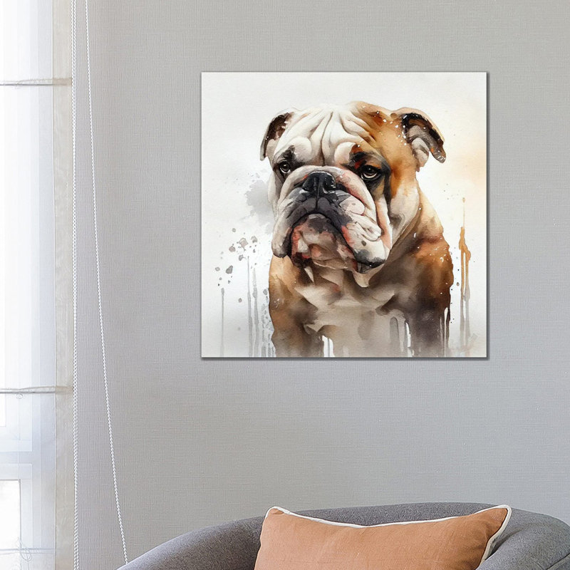 Watercolor British Bulldog, 26" H x 26" W x 1.5" D, Canvas