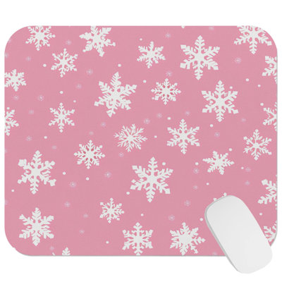 Snowflakes in Pink Snow Modern Gaming Cute Office Laptop Desk Pad Gift Mat Square Rectangle Non-Slip Mousepad