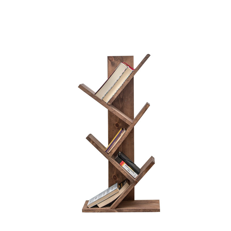 Rustic Walnut Bookshelf, 35.4 x 35.4 x 7.1 inches | 100% Pine Wood Construction, 0.7 inches Thick | Numerous Shelves, Wall-Mountable Design | Modern Novelty Style, Perfect for Home or Office Storage & Display