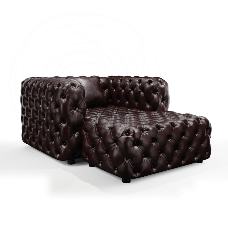 Canapé modulaire en similicuir avec repose-pieds capitonné