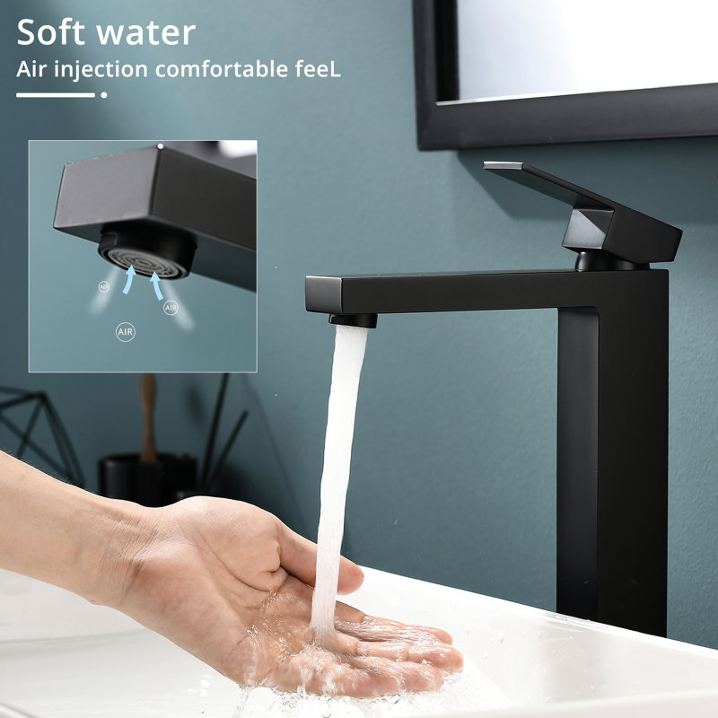 Matte Black Bathroom Sink Faucet With Geometric Shape And Hot Cold Water Deck-Mounted Tap Solid Brass Construction