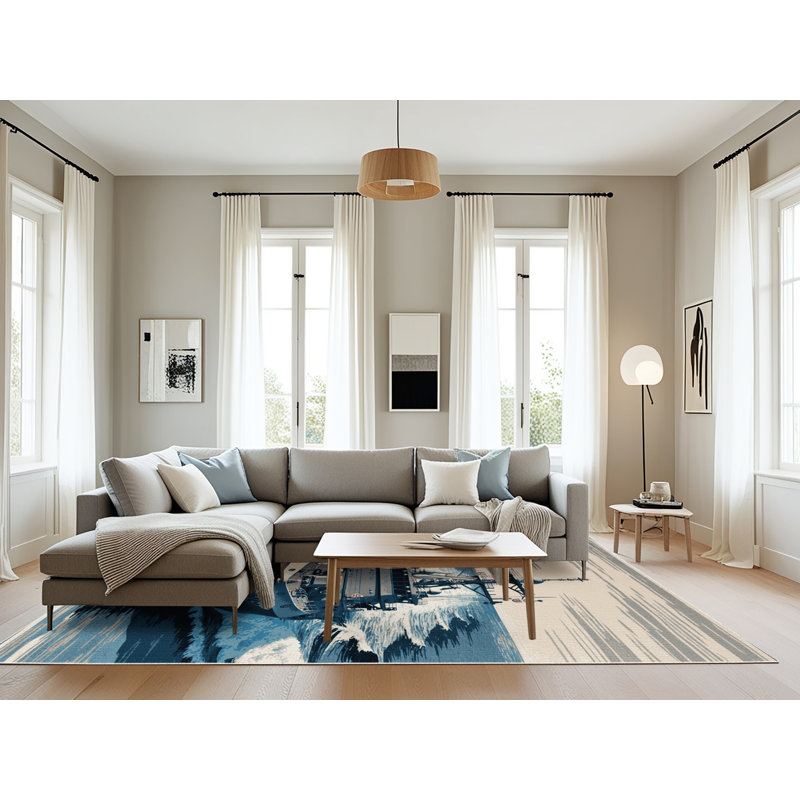 Tapis beige lavable à la machine, Rectangulaire 8 pi x 10 pi