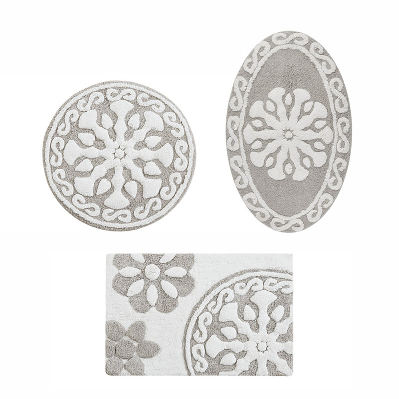 Tapis de bain en coton touffeté Medallion, Taupe