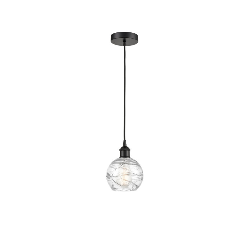 1 - Light Single Globle Pendant, 8.75" H x 6" W x 6" D, Matte Black, Clear