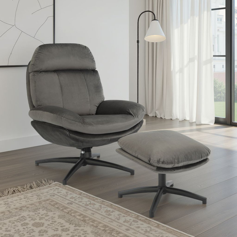Velvet Swivel Armless With Footstool, Dark Grey