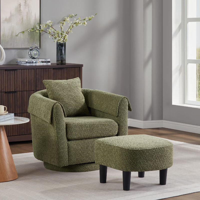 Chenille Swivel Accent Chair with Ottoman, Green