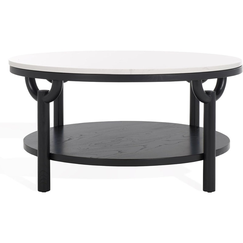 Couture Collection Puck Black/white Marble Top Round Coffee Table