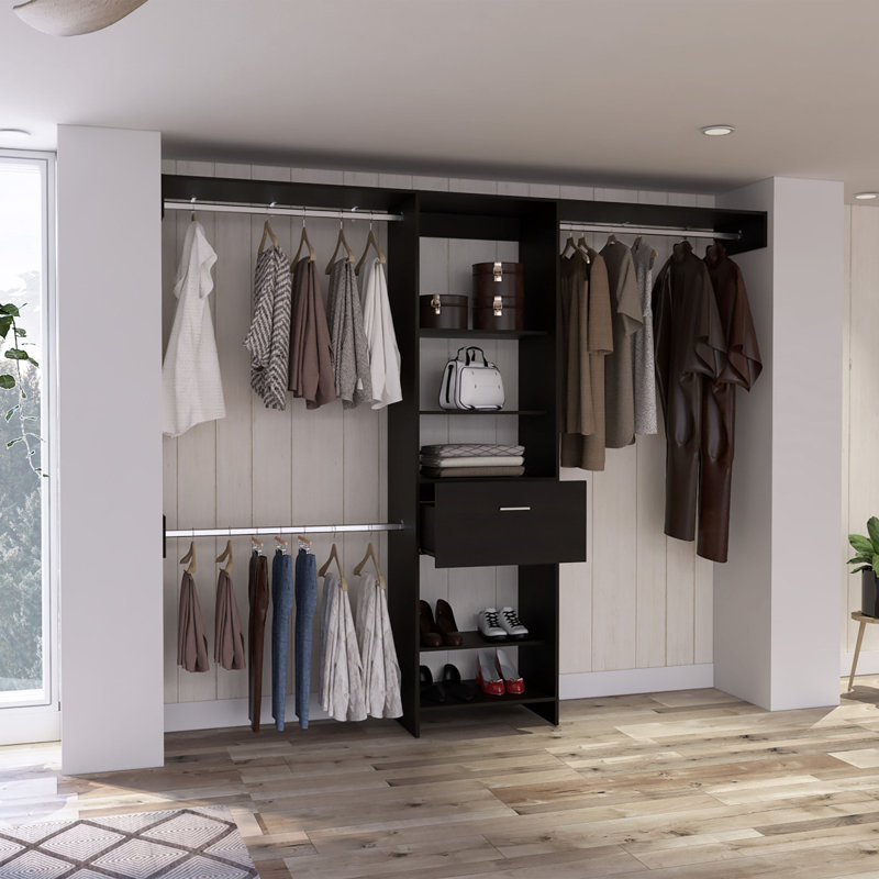 Calveston 1Drawer 4Shelf Closet System Black Wengue, Black, 98.51"W x 15.84"D