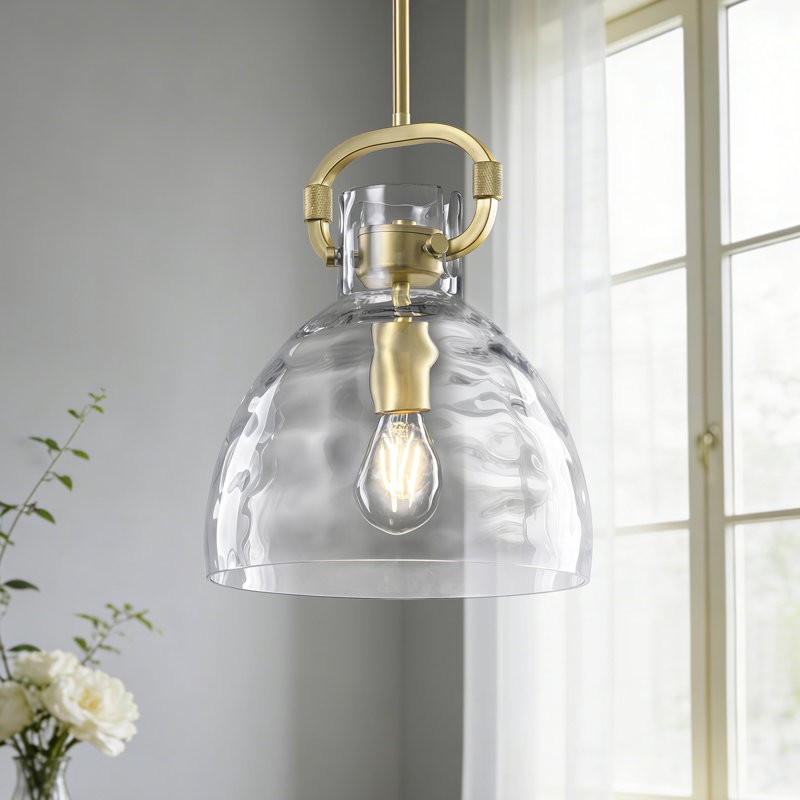 Rooker 1 - Light 9.8in Single Pendant, Hammered, Brushed Gold
