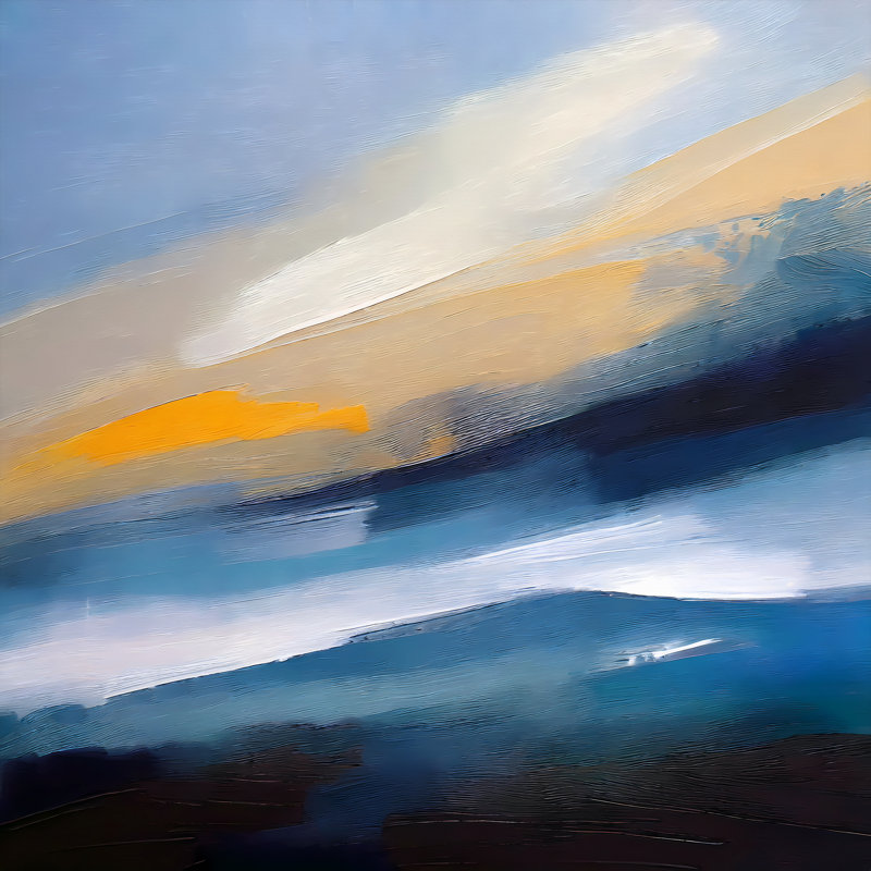Paysage de montagne bleu, H 24 po x l 24 po