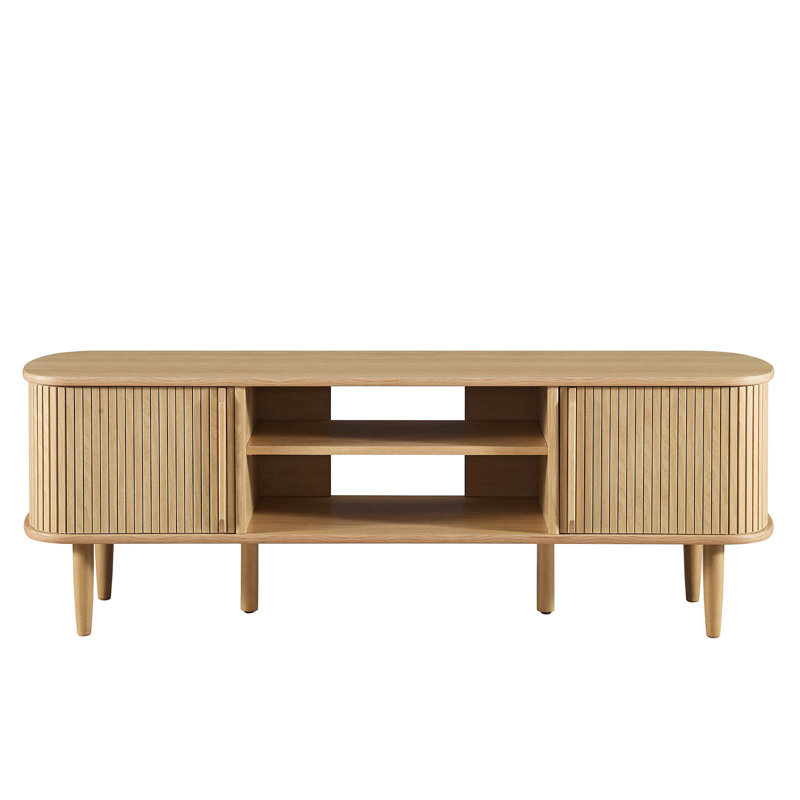 Contour Oak 55" Mid-Century Modern TV Stand with Cabinets