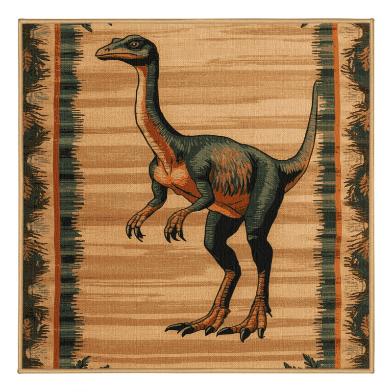 Tapis brun dinosaures lavable à la machine, Carré 7 pi