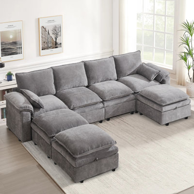 7 Seat Chenille U Shaped Modular Sectional Sofa With Storage