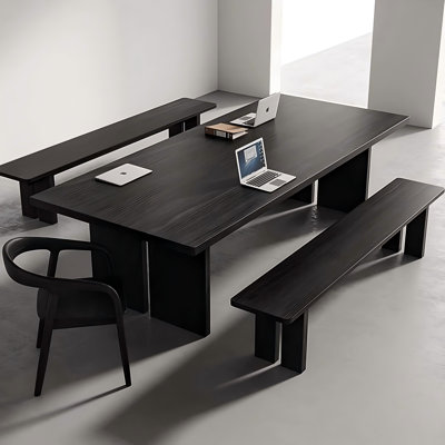 78.74"Minimalist black solid wood long conference table