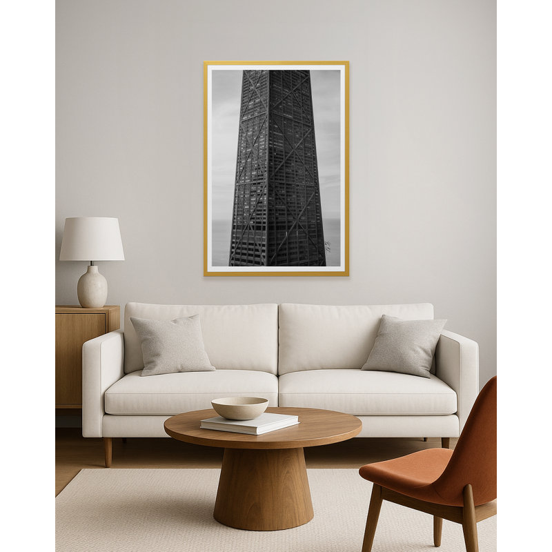 Hancock en noir et blanc, H 30 po x l 20 po x P 1,5 po, Toile encadrée artisanale, Doré
