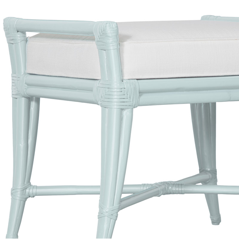 Malacca Upholstered Bench, Light Blue