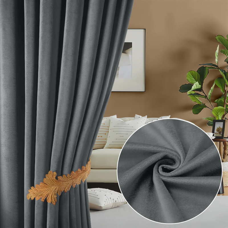 Lauier Velvet Blackout Curtain Pair, 52" W x 84" L, Dark Gray