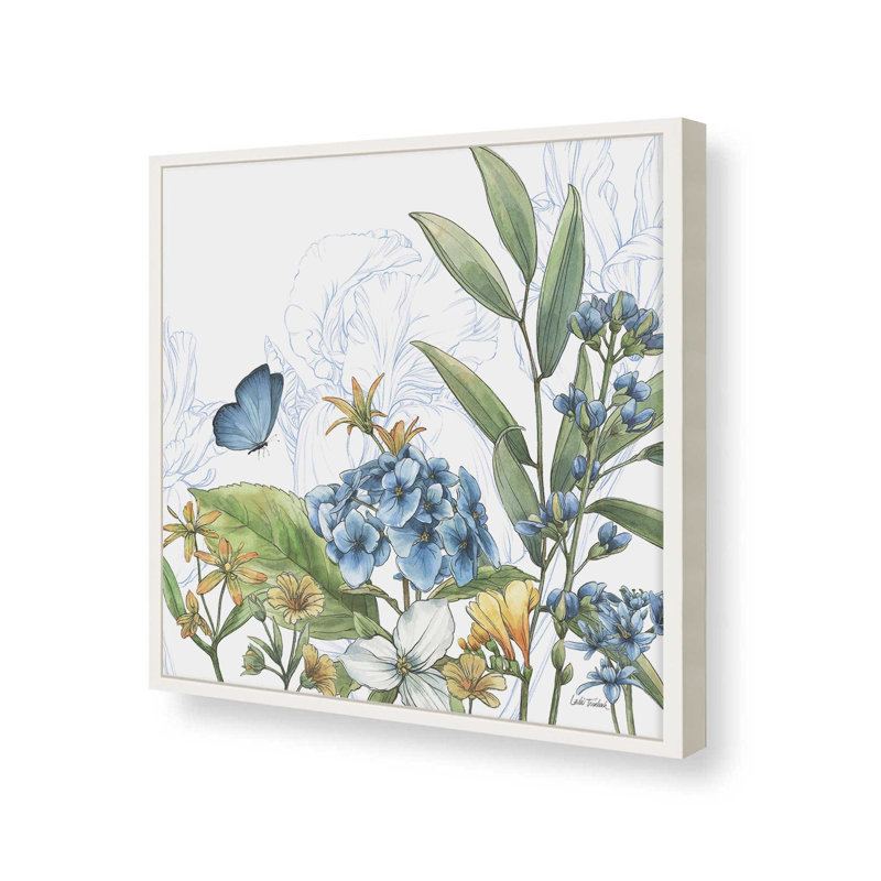 «Blue Botanica III» par Leslie Trimbach, reproduction d'art, 13.5" H x 13.5" W, White, Framed Print