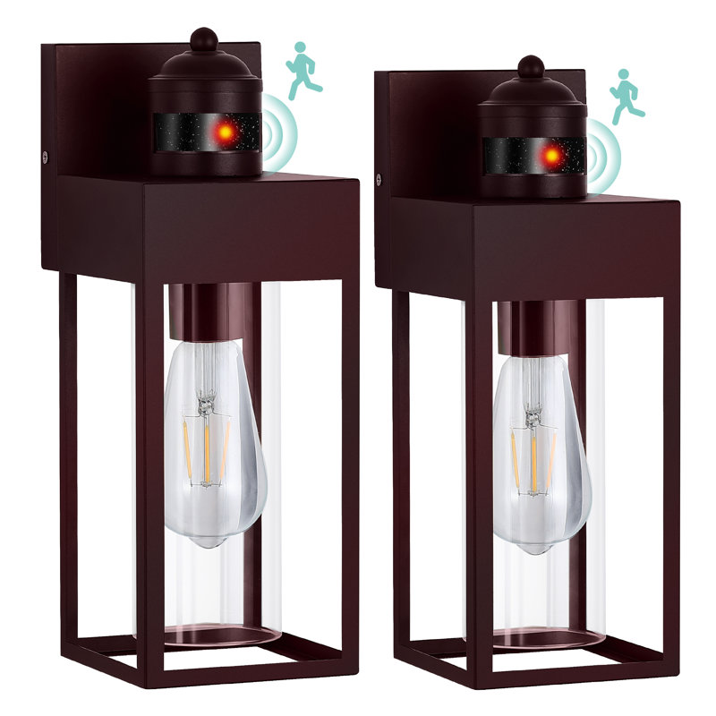 2-Pack Modern Dusk to Dawn And Motion Sensor Outdoor Wall Light With Clear Glass, Crimson