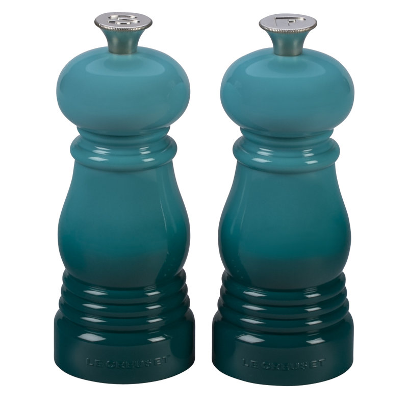 Le Creuset Set of 2 Salt and Pepper Mills, Caribbean, 4.3" H x 2.9" W x 2.9" D