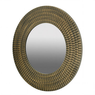 Round Black and Gold Woven Frame Mirror, Decorative Wooden Accent Wall Mirror