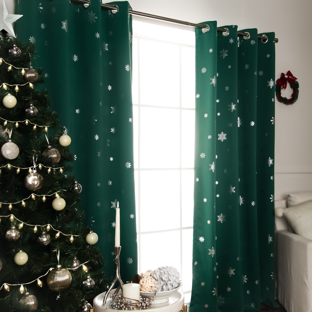 Corderius Polyester Snowflake Silver Foil Print Blackout/Room Darkening Thermal Grommet Curtains (Set of 2) The Holiday Aisle® Curtain 