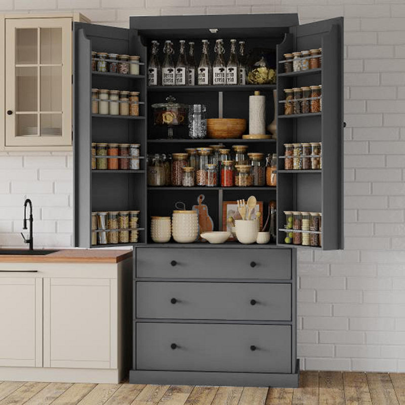 Armoire de rangement 77 pouces Farmhouse Kitchen, Gris