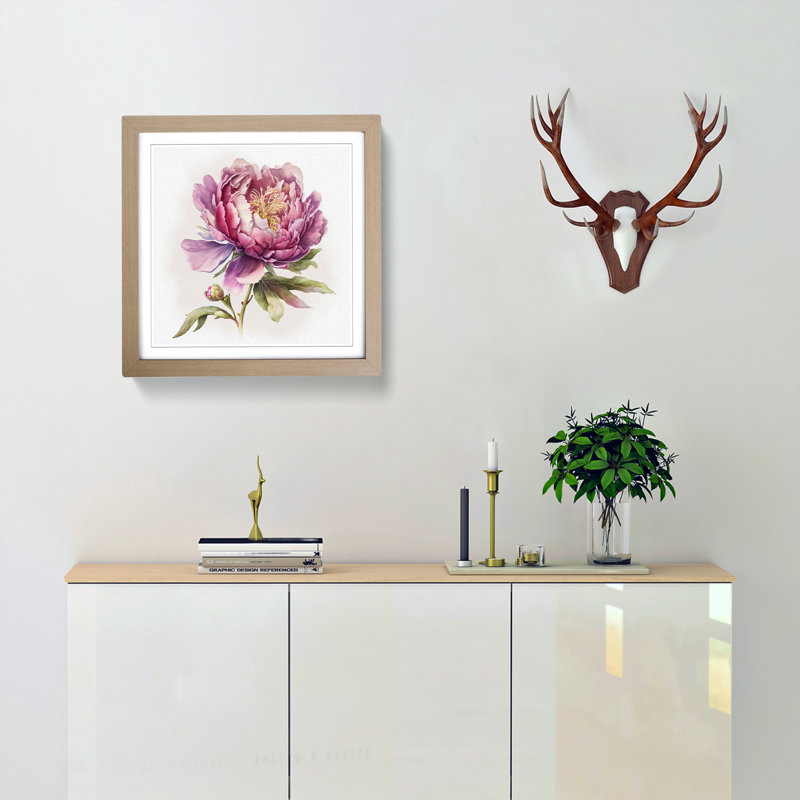 Peony Flower Watercolour - Single Picture Frame Print on Wood