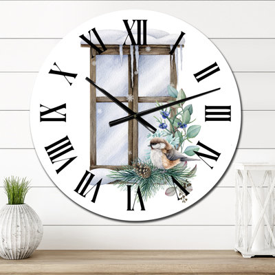 Arrangement hivernal avec oiseau - Horloge murale traditionnelle
