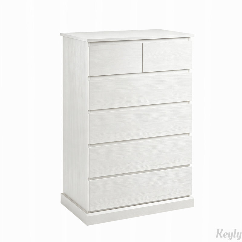 Commode haute 6 tiroirs avec poignées dissimulées et sécurité anti-basculement, White