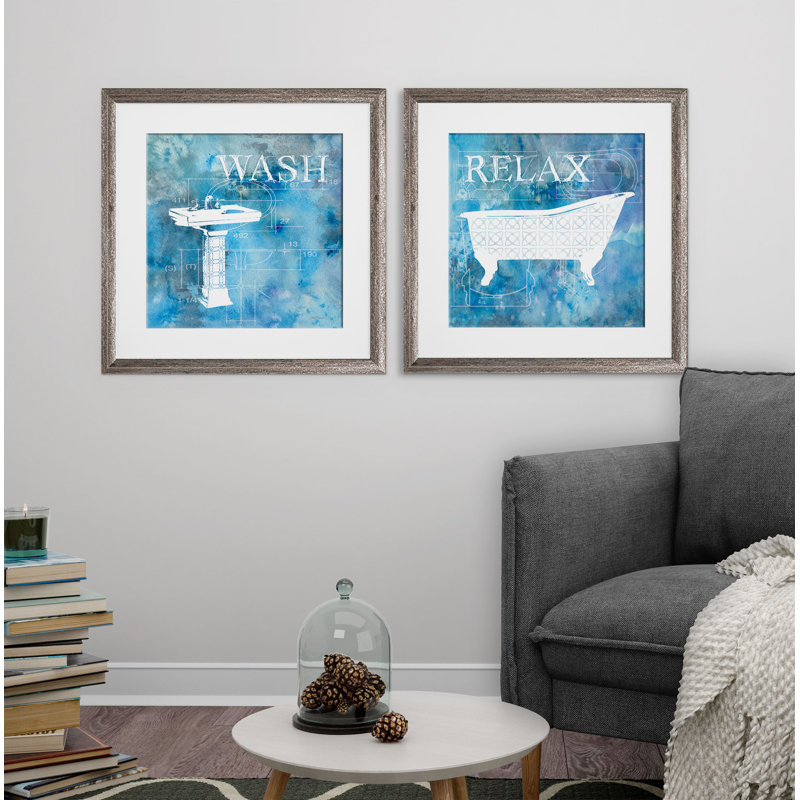 " Bath Plans " 2 - Pieces, Brown Framed