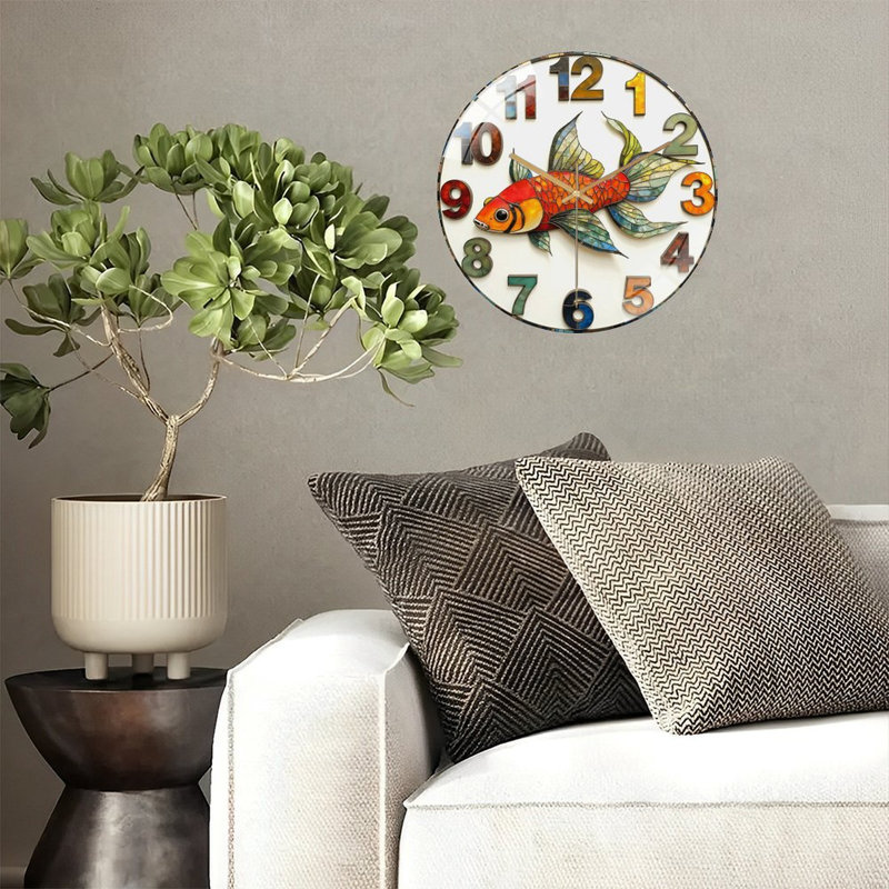 Horloge murale élégante en verre teinté Goldfish - 12 po