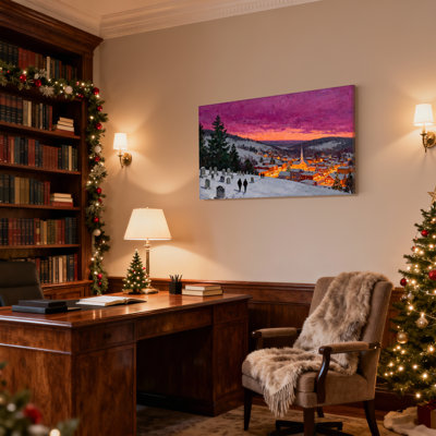 «Christmas Winter Sunset Town View Snowy Landscape», ensemble de 3 impressions sur toile