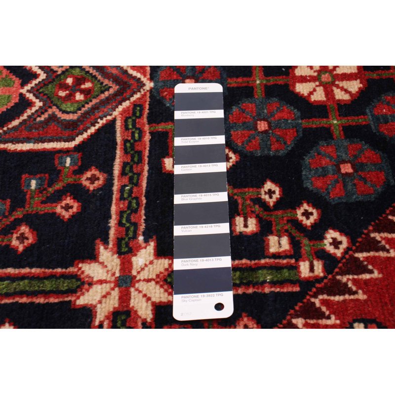 Tapis de couloir unique en laine noué à la main de style années 2000 de 3 pi 3 po x 9 pi 2 po bleu marine foncé / vert foncé / rouge Alverne