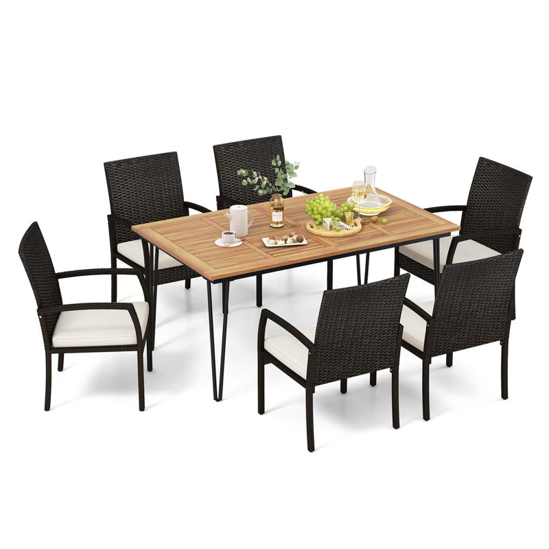 Ensemble de salle à manger 7 pièces avec coussins moelleux en rotin pour table de salle à manger Gymax