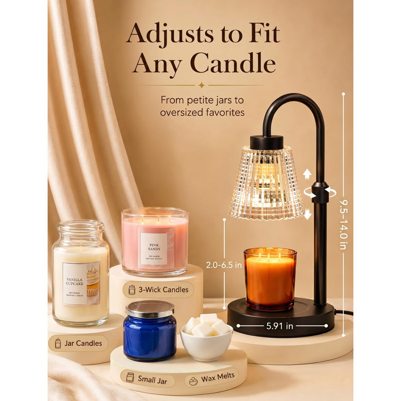 Lampe chauffe-bougie avec minuterie et variateur, cadeau d'anniversaire pour femme, hauteur réglable, 2 ampoules, minuterie 2/4/8 h, 4 niveaux de luminosité, chauffe-bougie électrique pour bougies en pot, décoration intérieure moderne