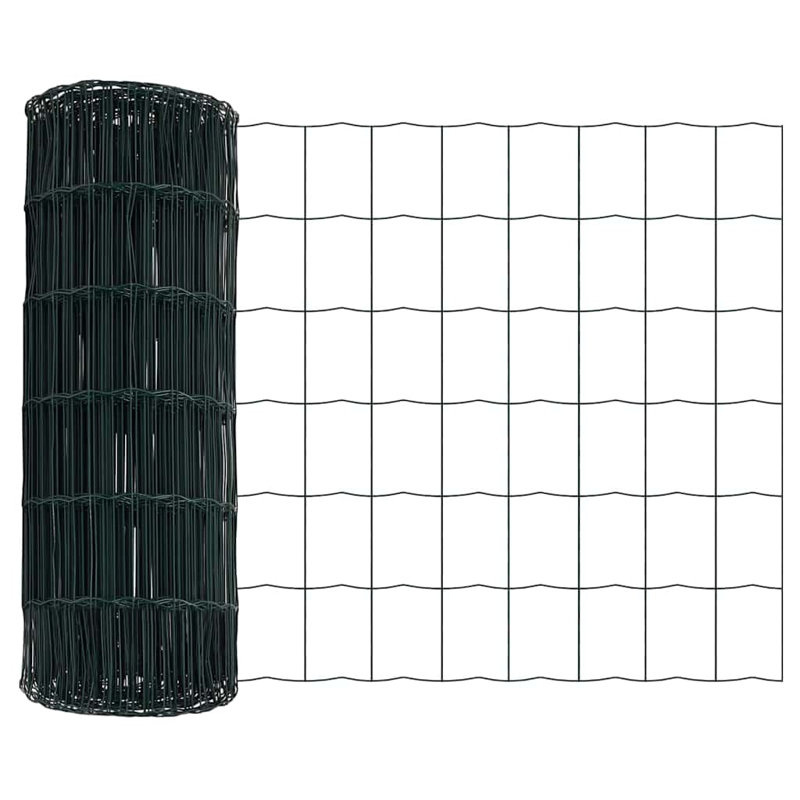 Vidaxl Fence With Posts Steel, Green, 60cm H x 5000cm W x 3.2cm D