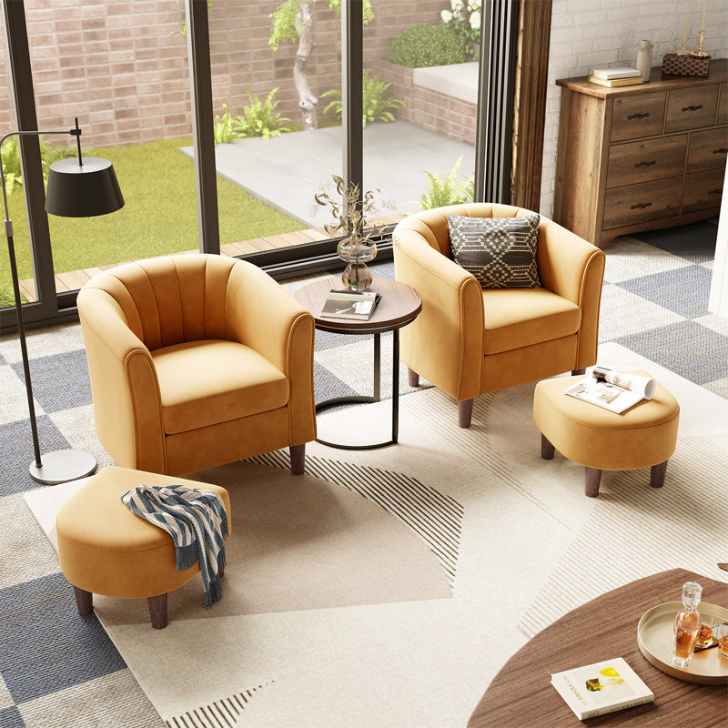 Fauteuil demi-tonneau rembourré avec repose-pieds 27,4 po Torince (ensemble de 2, H 26,8 po x l 27,4 po x P 25,6 po, Jaune