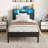 Twin Size Bed Frame With Storage Headboard, Metal Platform Bed With Charging Station, Bookcase Storage, No Box Spring Needed, Easy Assembly