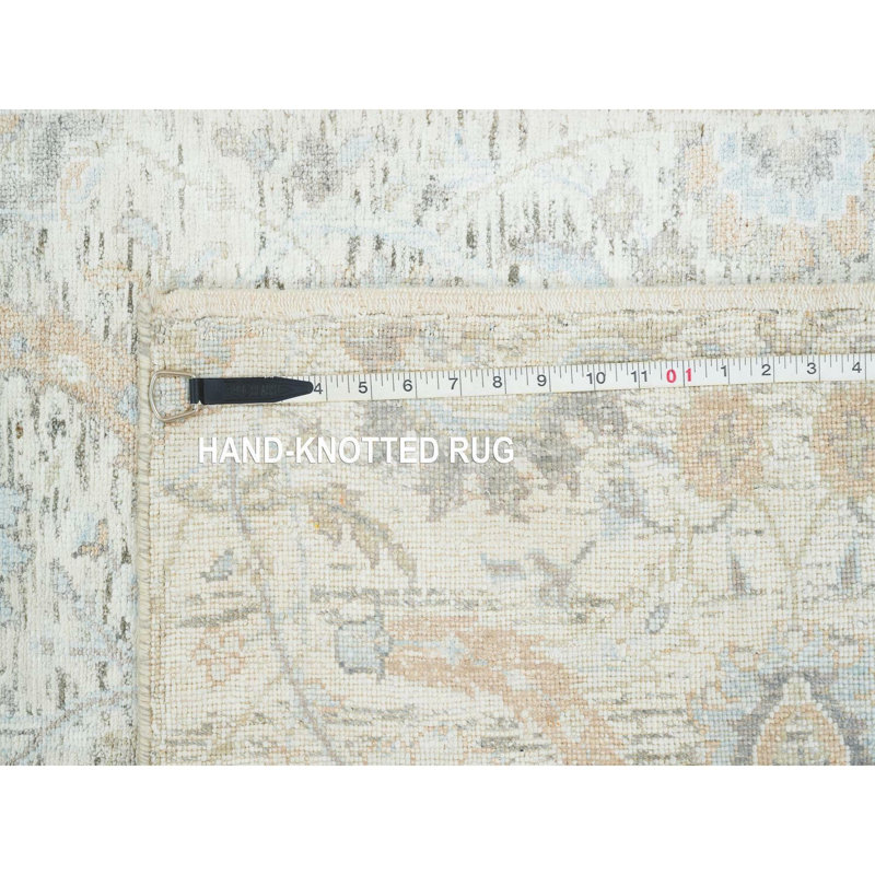 2'6"x14'2" Ivory Sickle Leaf Design Silk/Wool Hand Knotted Runner rug B30C9EE904AA4526B473E76D7139196E