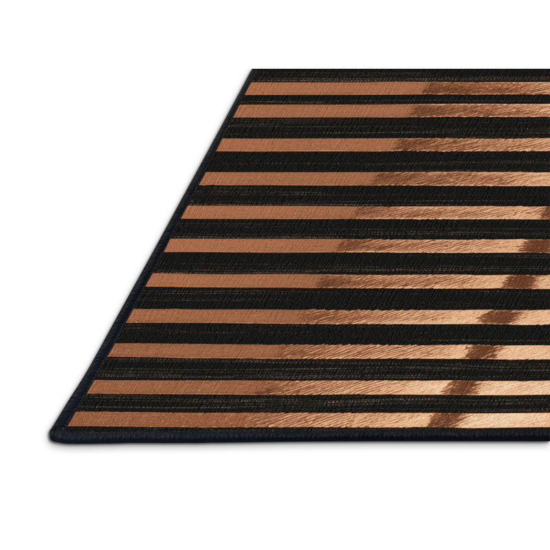 Machine Washable Horizontal Stripes Brown Area Rug, Square 3'