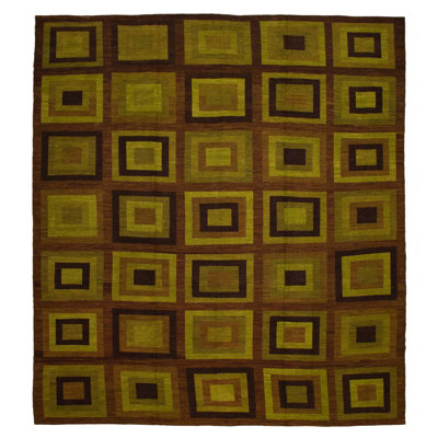 Tapisserie lime unique en son genre tissée à la main brun lime 12 pi 9 po x 14 pi 5 po