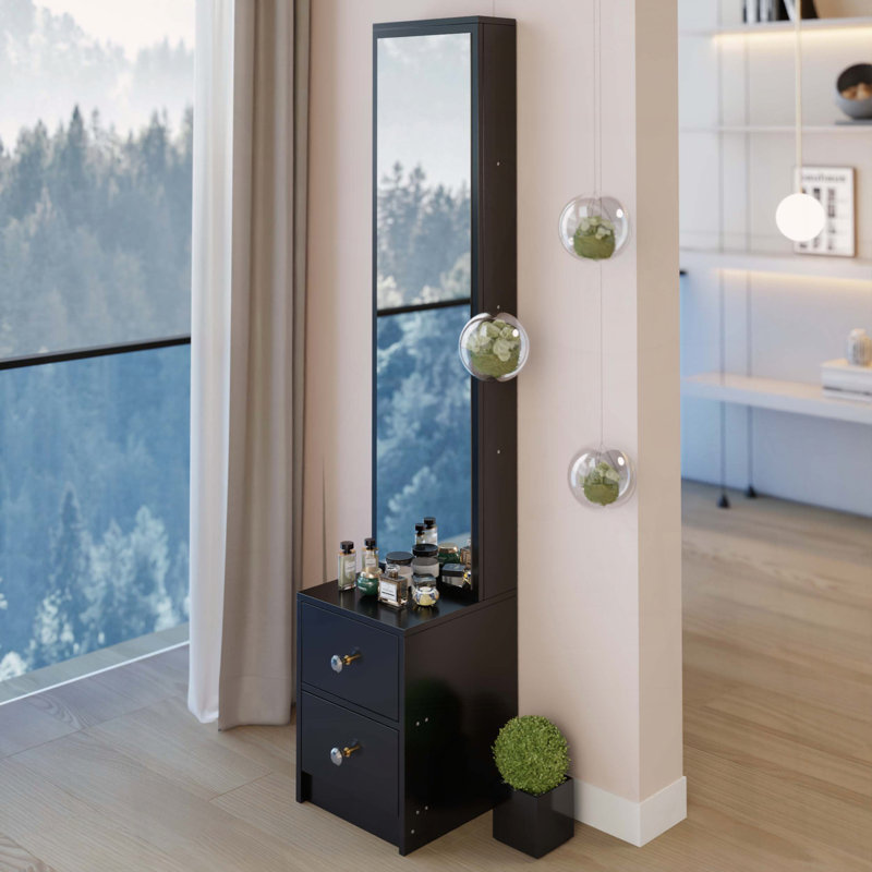 Full Body Mirror Storage Cabinet, Black