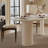 79" Oval Dining Table,Cream Column Base And White Textured Sintered Stone Top,Modern Kitchen Table-394402164