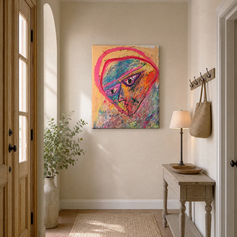 Portrait sur toile avec un visage encapuchonné, H 14 po x l 11 po, Gallery Wrapped