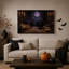Chats noirs dans une pièce gothique sombre avec pleine lune et toile murale d'Halloween-2102279238